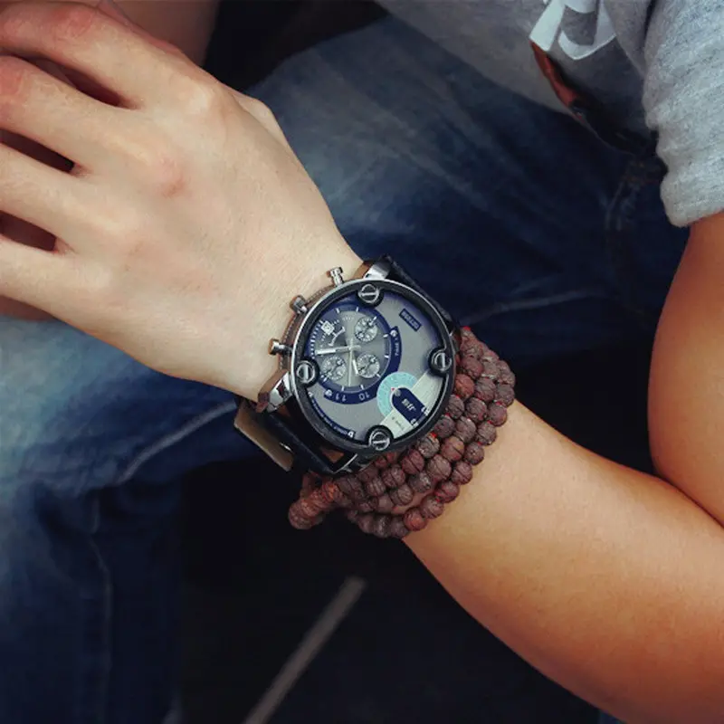 Blue Glass Big Dial Black Leather Quartz Men Watches &Casual Watch Sports Out Door Military Wristwatch Relojio 2