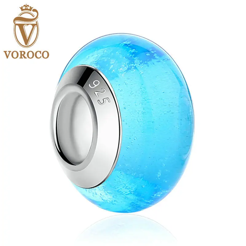 Blue Luminous European Murano Glass Beads Fit Pandora Bracelet Beads Makings A6367 1