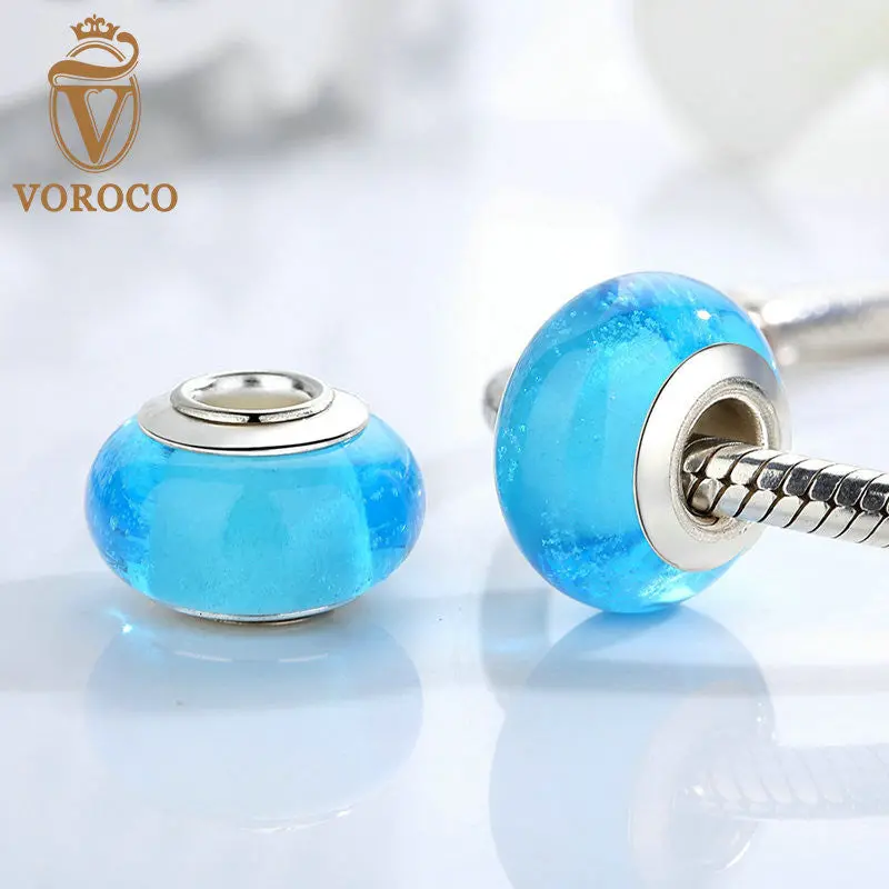 Blue Luminous European Murano Glass Beads Fit Pandora Bracelet Beads Makings A6367 2