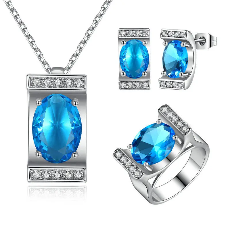 Blue Stone Necklace/Earrings/Ring Sets 1