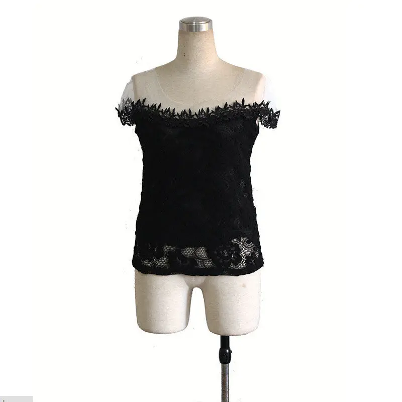 Blusa Feminina Sexy Black Lace Crochet Women Blouses Mesh Patchwork Blusas Shirt Women Plus Size Women Tops Camisa 3