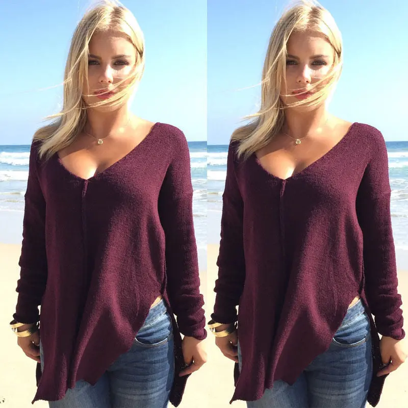 Blusa Shirts Blouses Women Sexy V-Neck Loose Casual Long Sleeve Shirts Tops Q0034 1