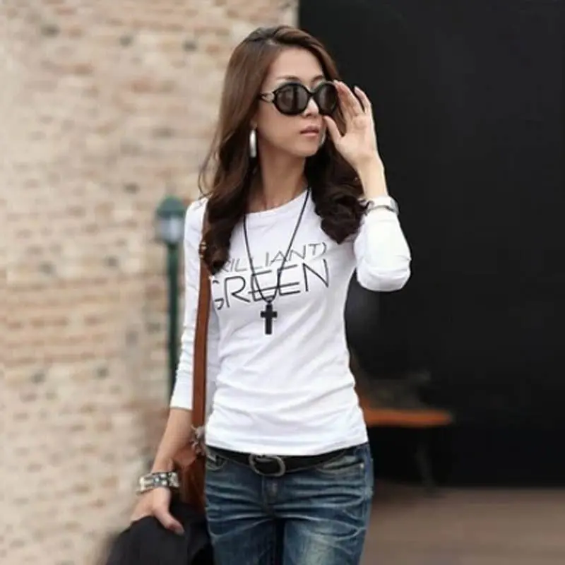 Blusas Femininas Fall Shirts Long Sleeve Women Bottoming Shirt Casual Letter Printed Tops Slim Tees 4