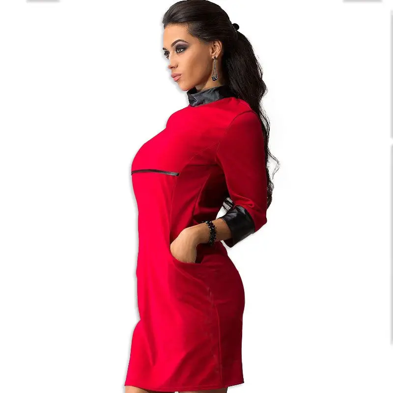 Bodycon Dress Vestidos Pu Leather Patchwork Dresses Casual Bandage Mini Dress Q0057 5