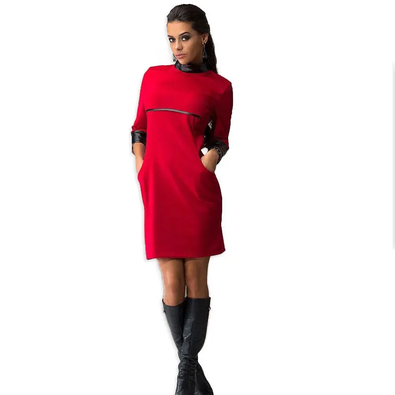 Bodycon Dress Vestidos Pu Leather Patchwork Dresses Casual Bandage Mini Dress Q0057 7