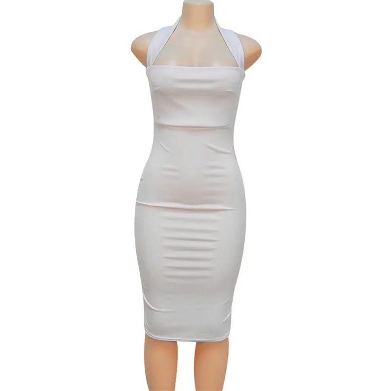 Bodycon Sexy Club Party Dresses Black White Sleeveless Soild Elegant Pencil Robe Vestidos De Festa 4