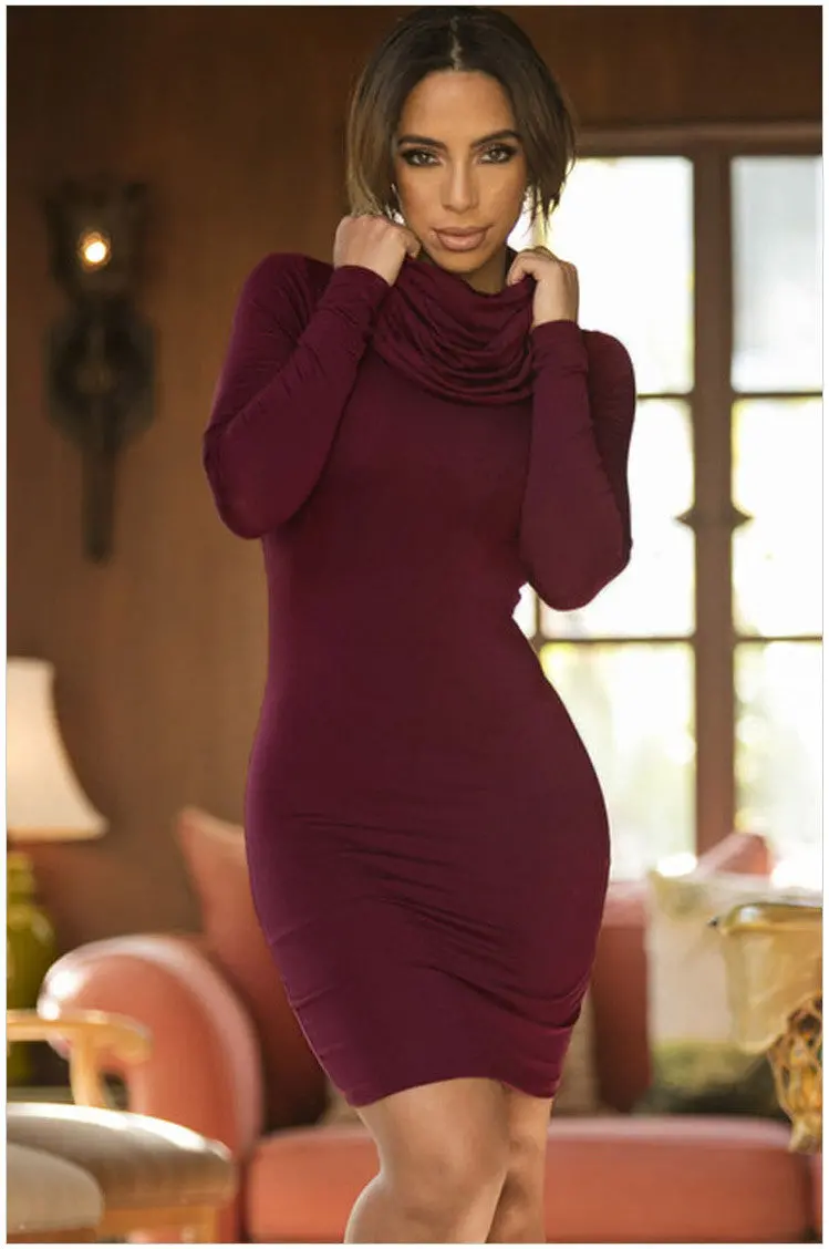 Bodycon Turtleneck Long Sleeve Dress Casual Black Long Sleeve Mini Dress O Neck Tight Dress Long Sleeve 1