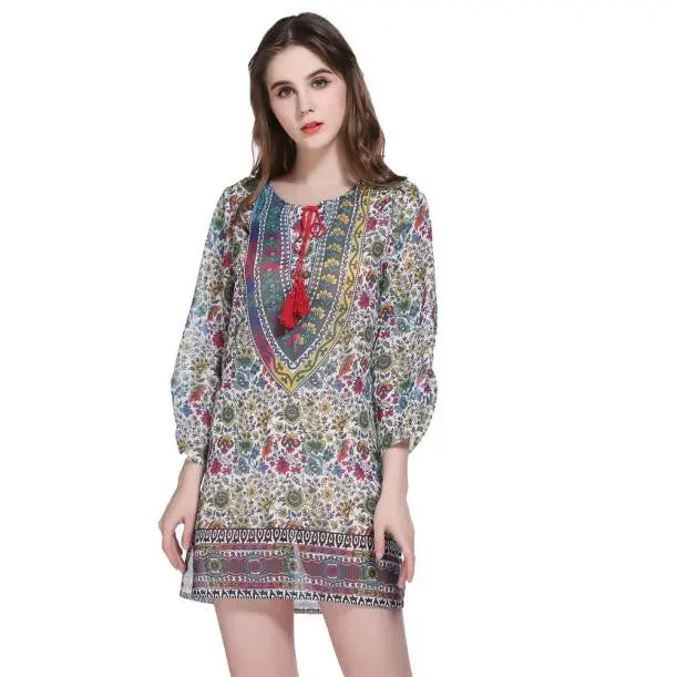Bohemia Digital Printing Bathing Suit Swimwear Beach Dress Chiffon Dress Feida 1