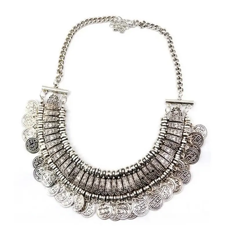 Bohemia Style Necklace Fashion Ethnic Vintage Retro Coin Tassels Necklace Choker Bib Jewelry For Women Girl 1