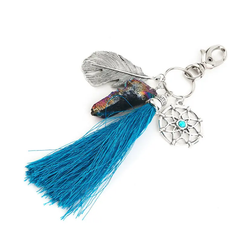 Bohemia Style Vintage Retro Indian Dream Catcher Key Chain Dream Catcher Charm Car Key Ring Turquoise Dull 10.5X3 Cm 2