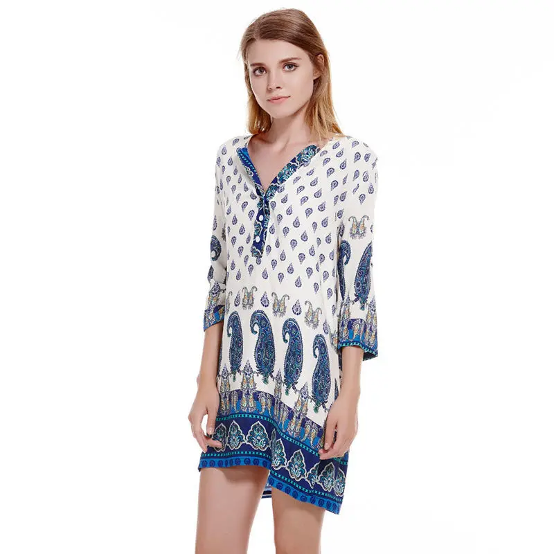 Bohemian Dress Vintage Floral Print Style Shift Dress Loose Women Dress Vestidos Vintage Boho Vestido De Festa Plus Size 3