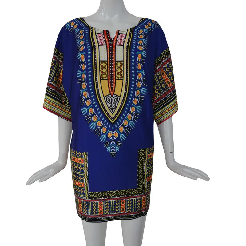 Bohemian Dress Women African Print Casual Straight Print Above Knee Mini Dress Dresses Big Size Sale Feida 4