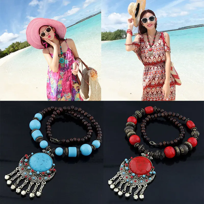 Bohemian Lady Fancy Beads Large Pendant Long Necklace Gift 1