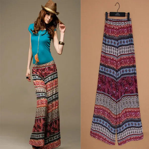 Bohemian Long Maxi Pants Print Vintage Pants Wide Leg Exotic Casual Large Size For Laides 1