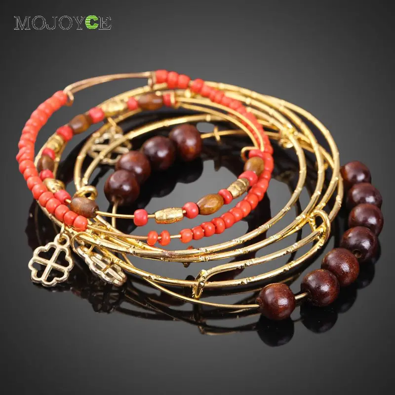 Bohemian Style Lady Retro Multilayer Cross Pendant Pine Bead Alloy Bracelet 1