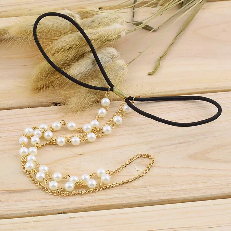 Bohemianmetal Pearl Head Chain Jewelry Forehead Headband Hair Band 1