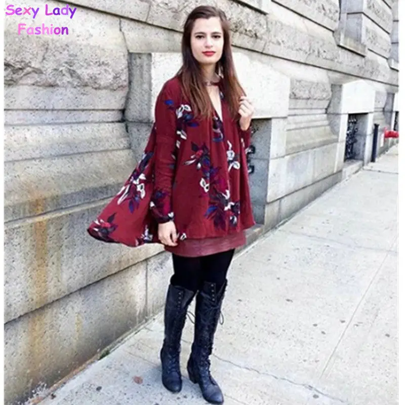 Boho Flower Print V Neck Pullover Dress Women Lanern Sleeve Irregular Cotton Loose Dresses Beach 3 Colors 4