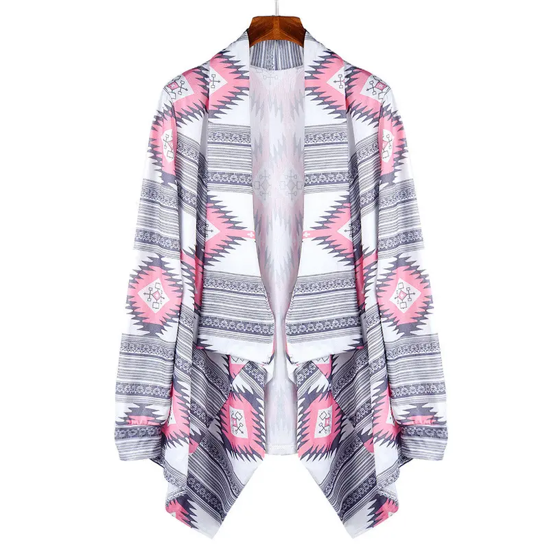 Boho Women Long Sleeve Geometric Printed Sweaters Kimono Loose Sweater Outwear Jacket Coat Women's Clothing 4