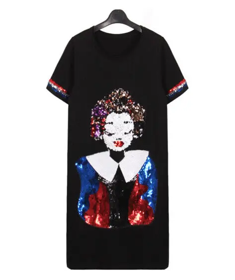 Bopp Girl Colored Sequin Dress Women Retro O Neck Short Sleeve Shift Dress Pullover Tops Black 1