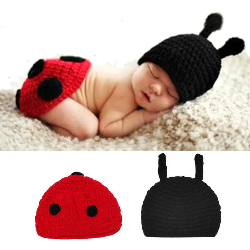 Born Baby Clothing Cute Ladybug Infant Knitted St Hmade Crochet Cotton Ladybird Po Props Pography 0-12M 1