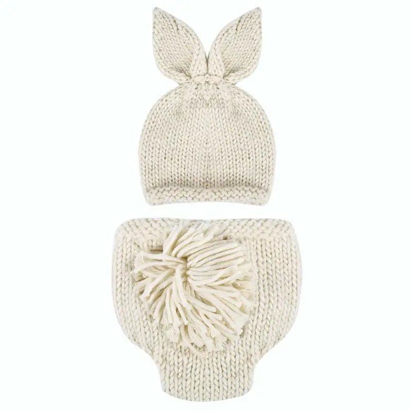 Born Pography Props Baby Bunny Crochet Knitting Costume Rabbit Hats Diaper Beanies Born Outfits Crochet Accessories 1