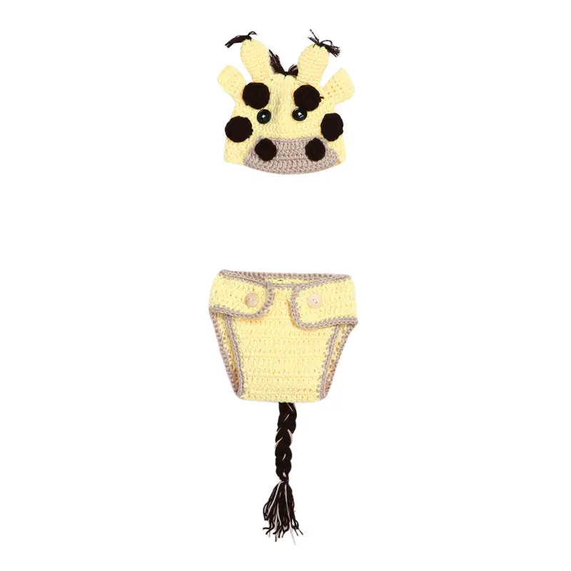 Born Pography Props Baby Girls Boys Crochet Knit Costume Cute Animal Cow Pography Props Cattle Yellow 1