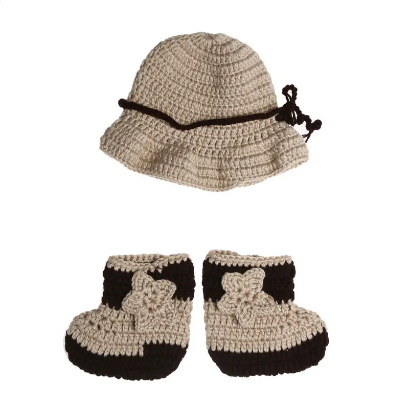 Born Pography Props Baby Infant Crochet Knit Cowboy Costume Hat Po Props Baby Cap + Shoes 1