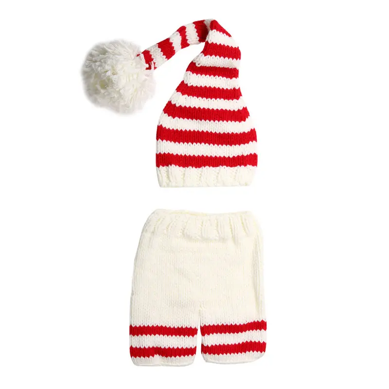 Born Pography Props Baby Striped Hat + Pants Infant Crochet Knitted Christmas Costume 1