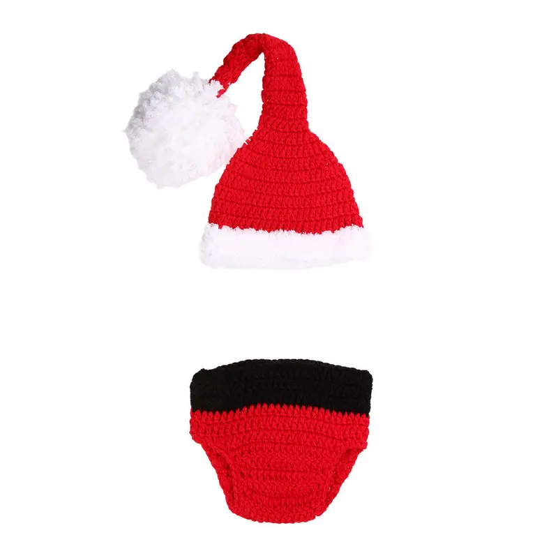 Born Pography Props Christmas Santa Claus Baby Hat Infant Crochet Knitted Costume Hat Pants 1