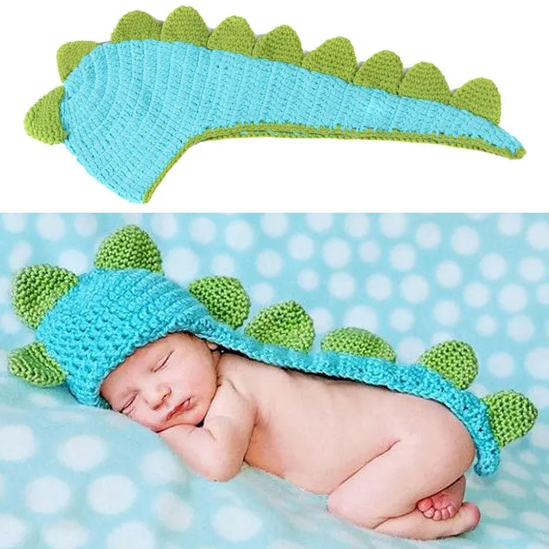 Born Pography Props Cute Dinosaur Baby Crochet Costume Warm Hat Baby Cap For Infant Fotografia 1