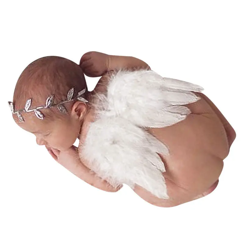 Born Pography Props Infant Baby Girls White Angel Feather Wings Feather Po Prop Wings Clothing Girls Hair Accessories 1