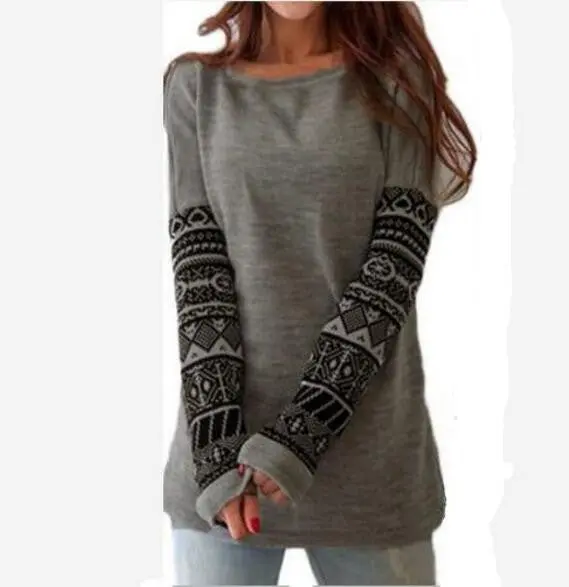 Bottoming Shirts Women's Printing Sleeve Patchwork O Neck Cotton Blouses Tops Plus Size Lx093 1