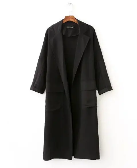Boyfriend Chiffon Spliced Trench Women Loose Long Windbreaker Big Pockets Loose Coat Outerwear Black S M L 1