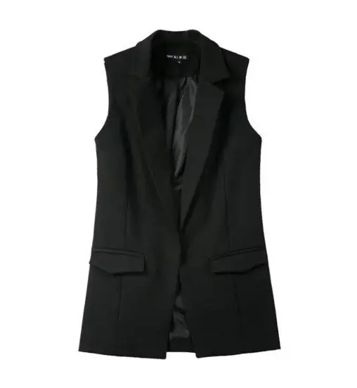 Boyfriend Notched Collar Mid Long Vest Women Large Lapel Pockets Slim Sleeveless Suit Loose Gilet Waistcoat Tops 4 Colors 1
