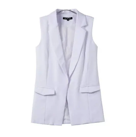 Boyfriend Notched Collar Mid Long Vest Women Large Lapel Pockets Slim Sleeveless Suit Loose Gilet Waistcoat Tops 4 Colors 10