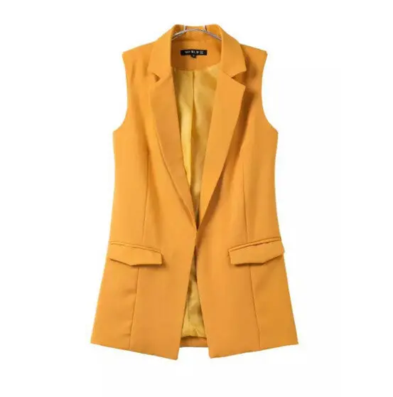Boyfriend Notched Collar Mid Long Vest Women Large Lapel Pockets Slim Sleeveless Suit Loose Gilet Waistcoat Tops 4 Colors 4