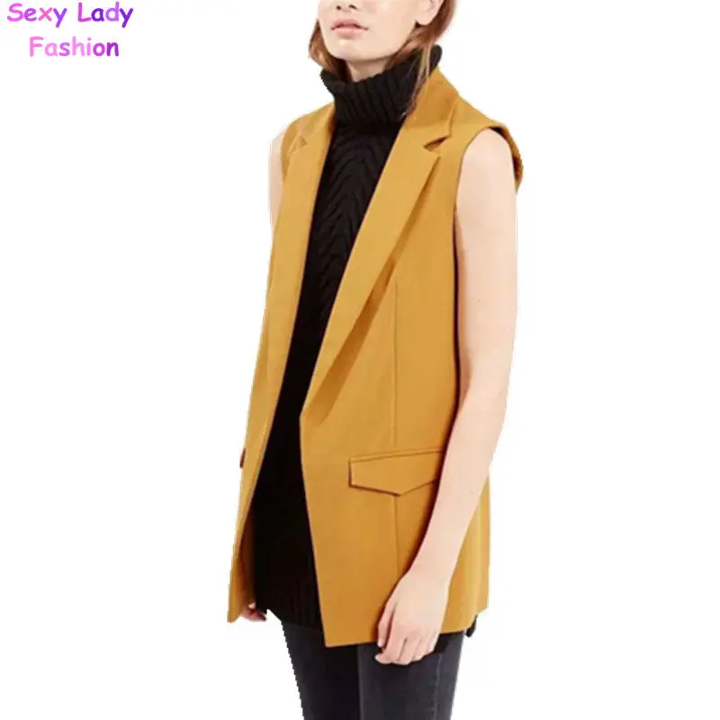 Boyfriend Notched Collar Mid Long Vest Women Large Lapel Pockets Slim Sleeveless Suit Loose Gilet Waistcoat Tops 4 Colors 5