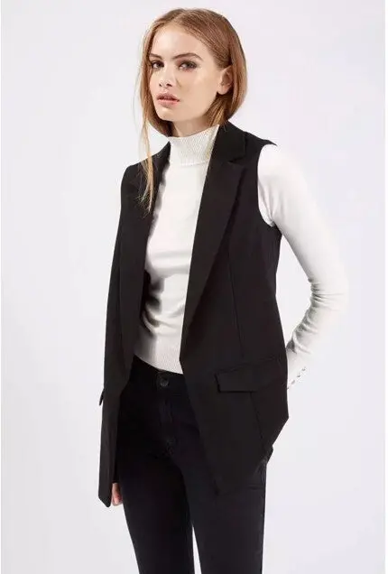 Boyfriend Notched Collar Mid Long Vest Women Large Lapel Pockets Slim Sleeveless Suit Loose Gilet Waistcoat Tops 4 Colors 6