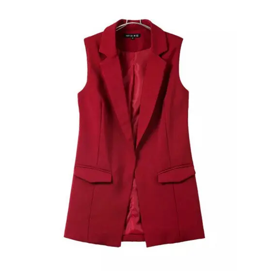 Boyfriend Notched Collar Mid Long Vest Women Large Lapel Pockets Slim Sleeveless Suit Loose Gilet Waistcoat Tops 4 Colors 7
