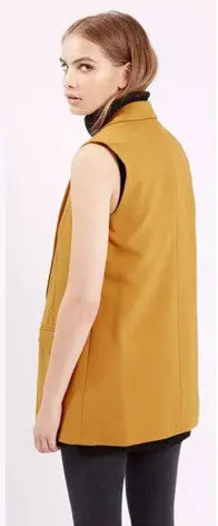 Boyfriend Notched Collar Mid Long Vest Women Large Lapel Pockets Slim Sleeveless Suit Loose Gilet Waistcoat Tops 4 Colors 9