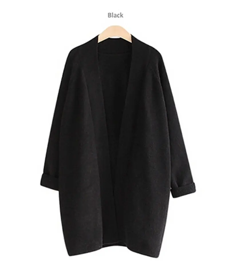 Boyfriend Style Solid Color V Neck Loose Knit Cardigan Vintage Women's Kimono Sweater Leisure Knitwear Jumper Shawl Coat 2