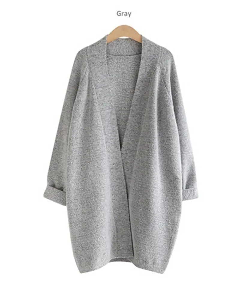 Boyfriend Style Solid Color V Neck Loose Knit Cardigan Vintage Women's Kimono Sweater Leisure Knitwear Jumper Shawl Coat 3