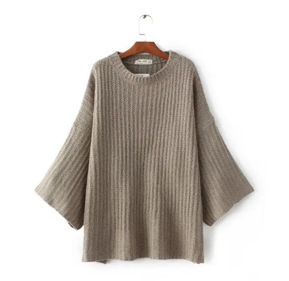 Boyfriend Vertical Stripe Line O Neck Knitted Sweater Women Long Sleeve Knitted Loose Pullover Sweater 3 Colors 1