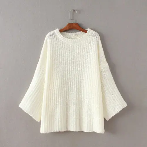 Boyfriend Vertical Stripe Line O Neck Knitted Sweater Women Long Sleeve Knitted Loose Pullover Sweater 3 Colors 3