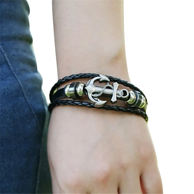 Bracelet Punk Anchor Design Alloy Leather Bracelet For Men Gift Feida 1