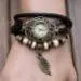 Bracelet Watch Women Dress Clock Vintage Design Weave Wrap Pu Leather Leaf Beads Wrist Quartz Relogio Feminino 1