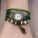 Bracelet Watch Women Dress Clock Vintage Design Weave Wrap Pu Leather Leaf Beads Wrist Quartz Relogio Feminino 3