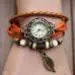 Bracelet Watch Women Dress Clock Vintage Design Weave Wrap Pu Leather Leaf Beads Wrist Quartz Relogio Feminino 5