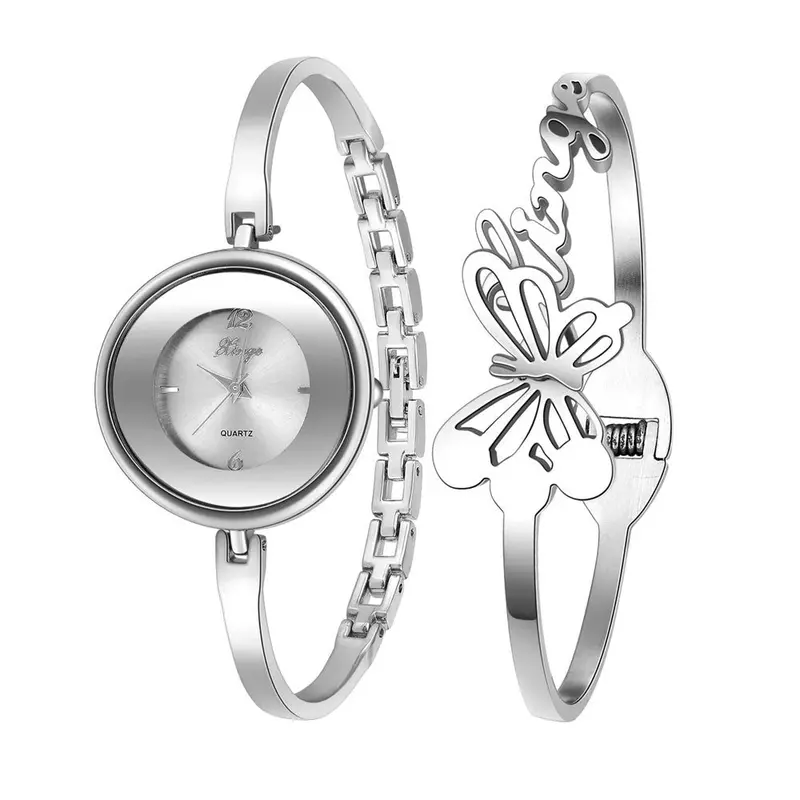 Bracelet Watch Women Silver Rhinestone Bangle Watch And Bracelet Wristwatches Set 587S Feida 1