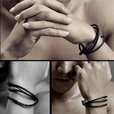 Bracelet&Bangles Pu Leather Bracelets For Men Jewelry Charm Bangle Handmade Round Rope 1
